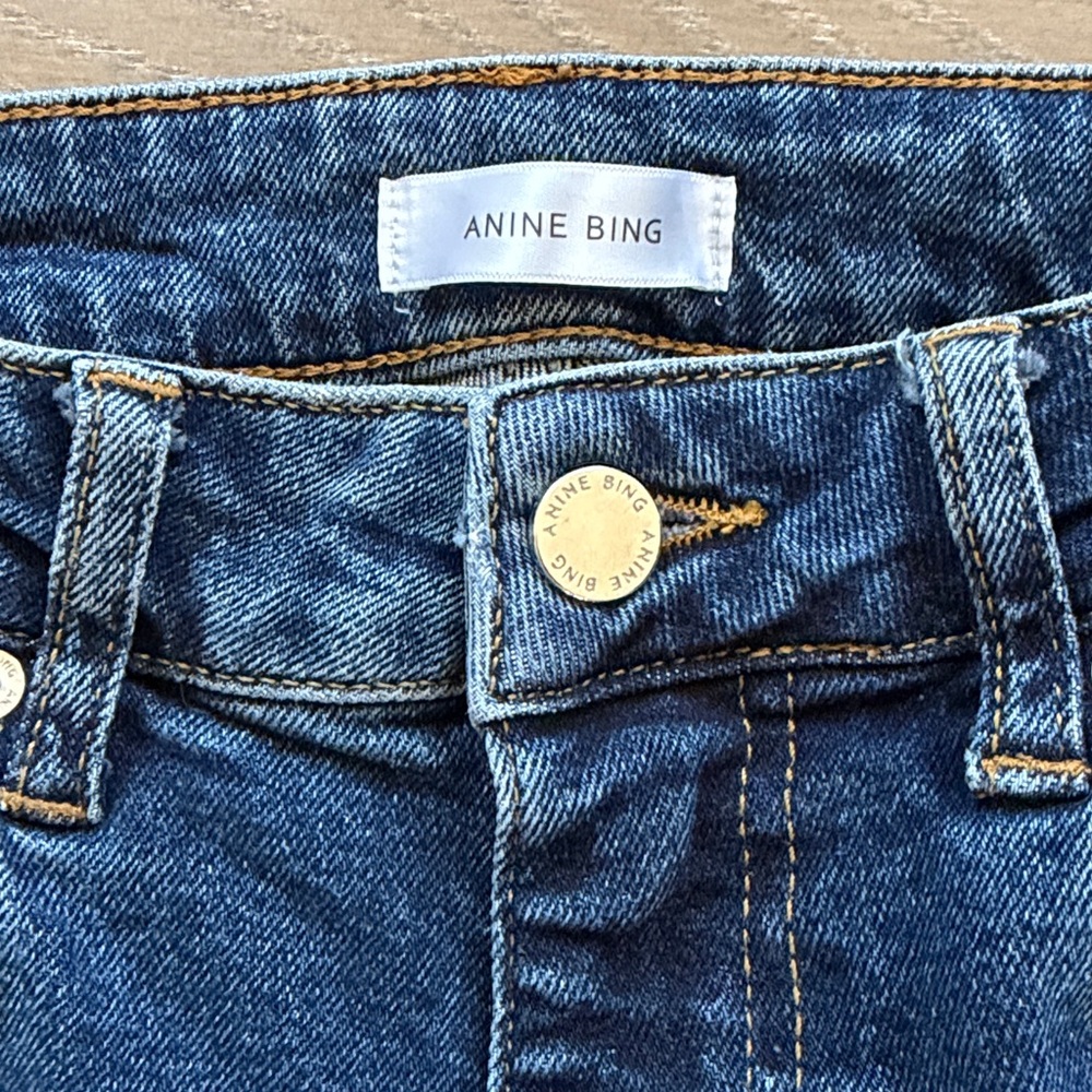 Anine Bing Slim Straight Jeans Size 28 Dark Wash Stretch Denim Women - Picture 2 of 9